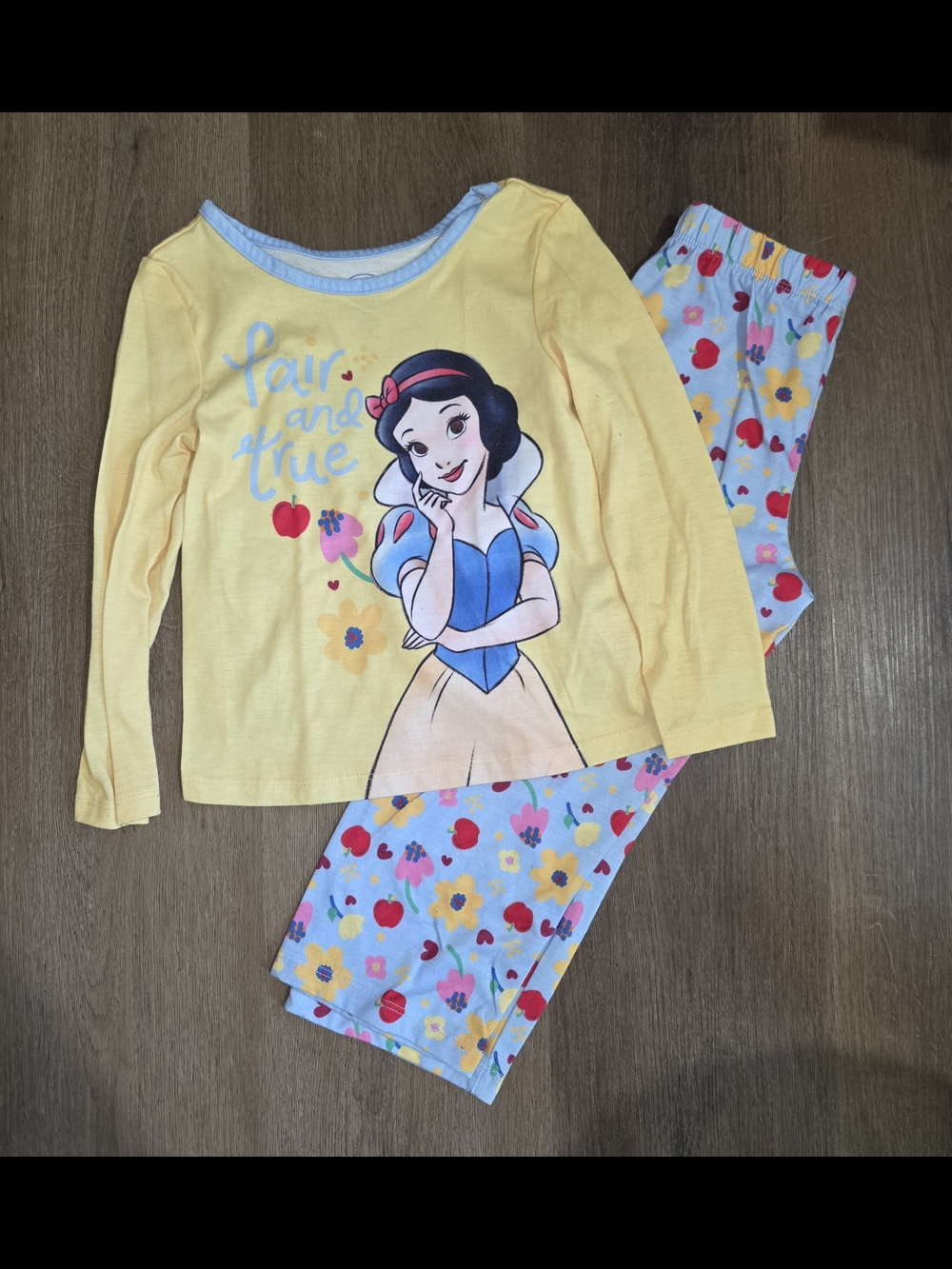 Disney Snow White Yellow Top with Blue Floral Pajama Pants